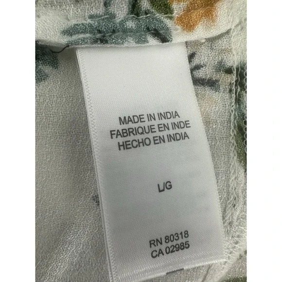 Lucky Brand Womens Floral Print Y2K Boho Peasant Flutter Blouse Size L T1000 - Picture 16 of 16
